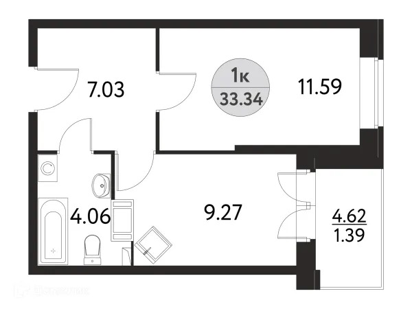 Планировка 1 комн. в ЖК Дом на Сиреневой