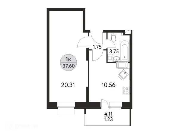 Планировка 1 комн. в ЖК Дом на Сиреневой