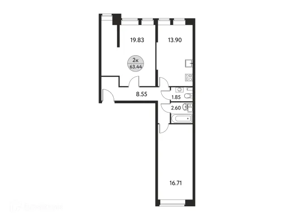 Планировка 2 комн. в ЖК Дом на Сиреневой