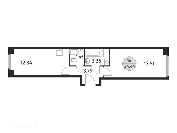 Планировка 1 комн. в ЖК Дом на Сиреневой