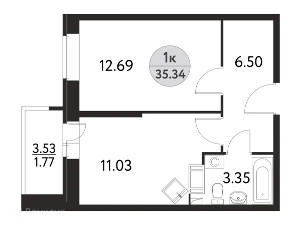 Планировка 1 комн. в ЖК Дом на Сиреневой