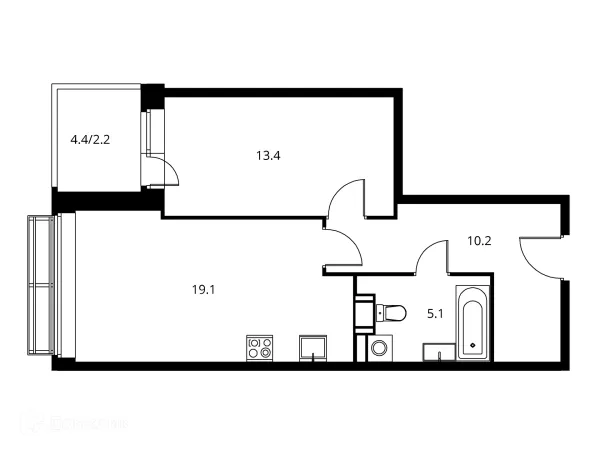 Планировка 2 комн. в ЖК Солнечный парк