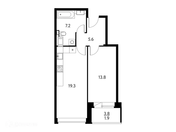 Планировка 1 комн. в ЖК Солнечный парк