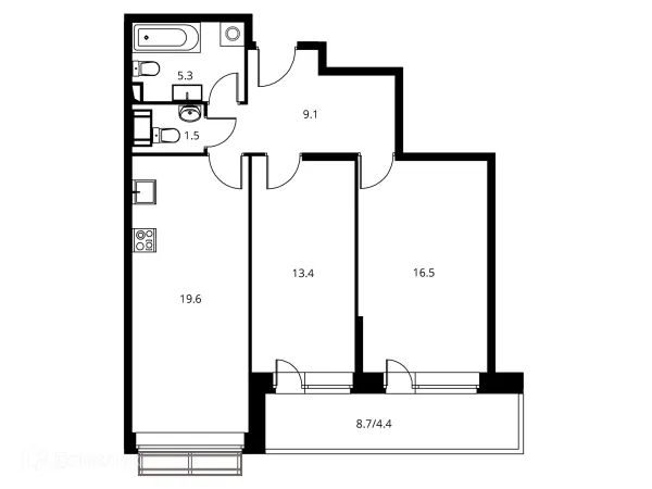 Планировка 3 комн. в ЖК Солнечный парк