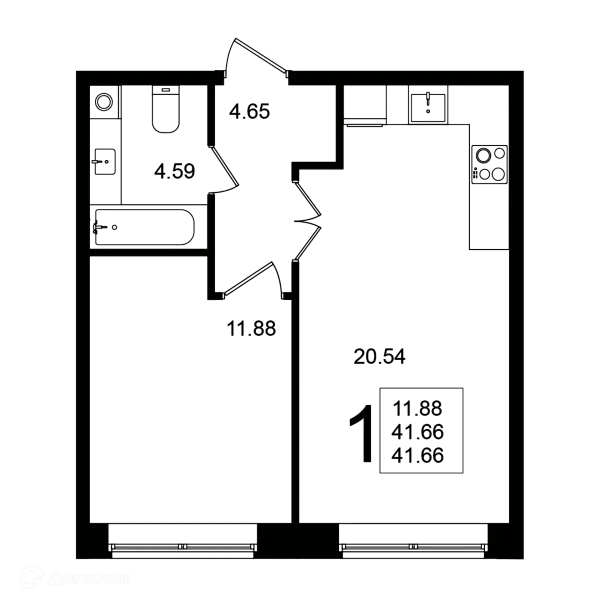 Планировка 1 комн. в ЖК "Мишино-2"