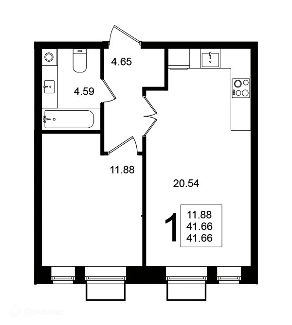 Планировка 1 комн. в ЖК "Мишино-2"