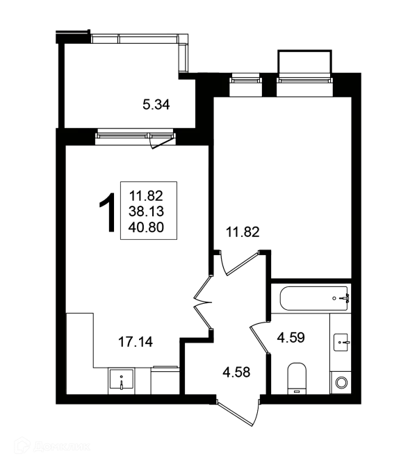 Планировка 1 комн. в ЖК "Мишино-2"