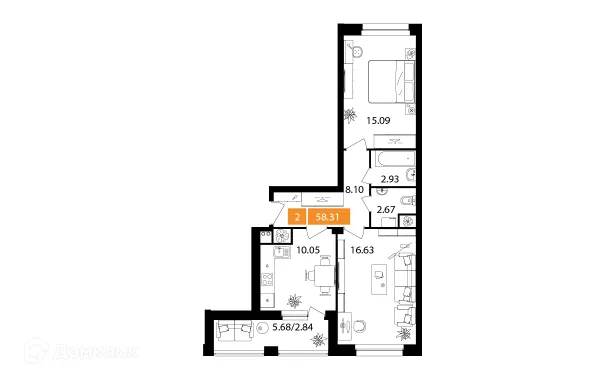 Планировка 2 комн. в ЖК Планерный квартал