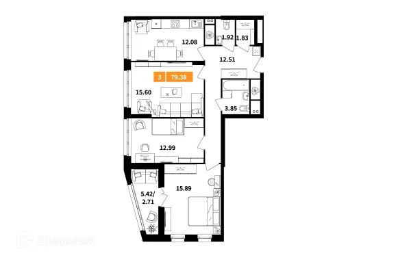 Планировка 3 комн. в ЖК Планерный квартал