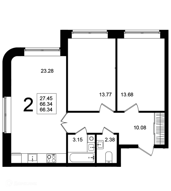 Планировка 2 комн. в ЖК "Мишино-2"