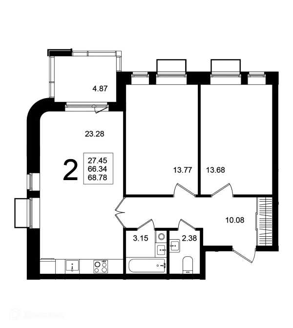 Планировка 2 комн. в ЖК "Мишино-2"