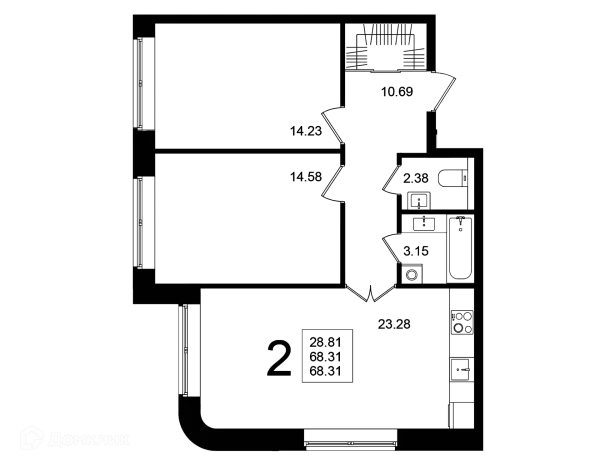 Планировка 2 комн. в ЖК "Мишино-2"