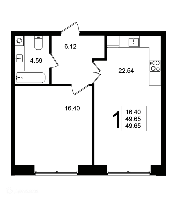 Планировка 1 комн. в ЖК "Мишино-2"