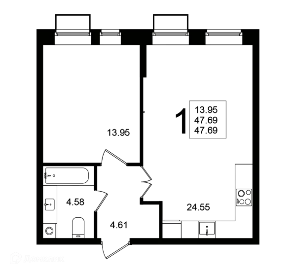 Планировка 1 комн. в ЖК "Мишино-2"
