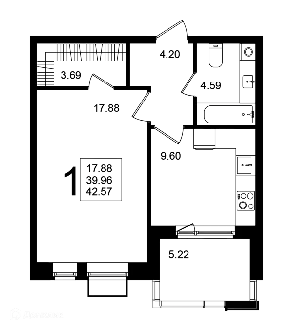 Планировка 1 комн. в ЖК "Мишино-2"