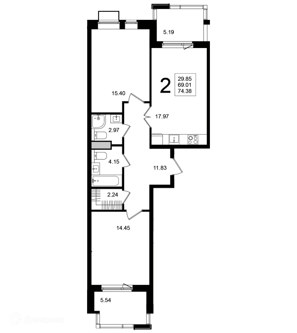 Планировка 2 комн. в ЖК "Мишино-2"