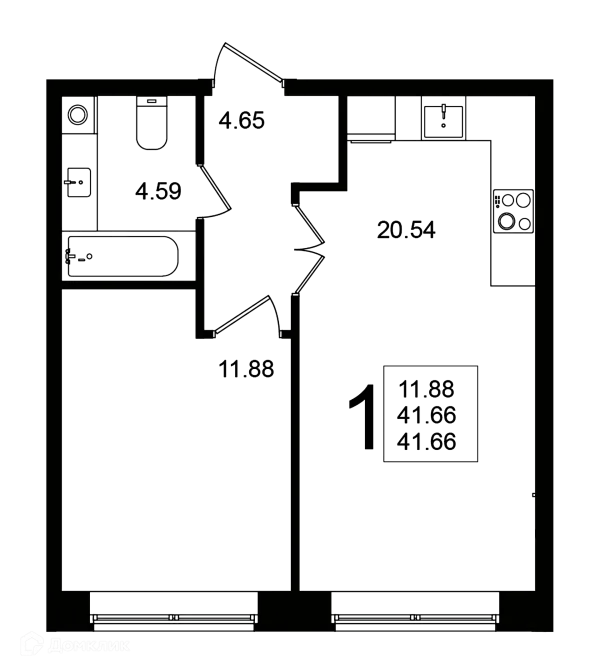 Планировка 1 комн. в ЖК "Мишино-2"