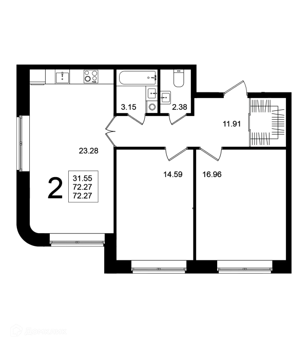 Планировка 2 комн. в ЖК "Мишино-2"
