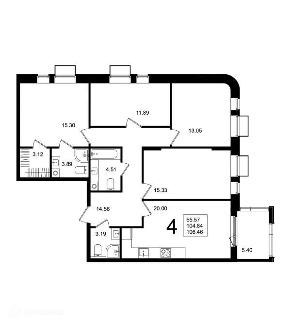 Планировка 4 комн. в ЖК "Мишино-2"