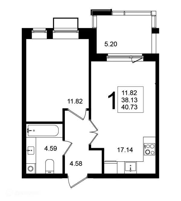 Планировка 1 комн. в ЖК "Мишино-2"