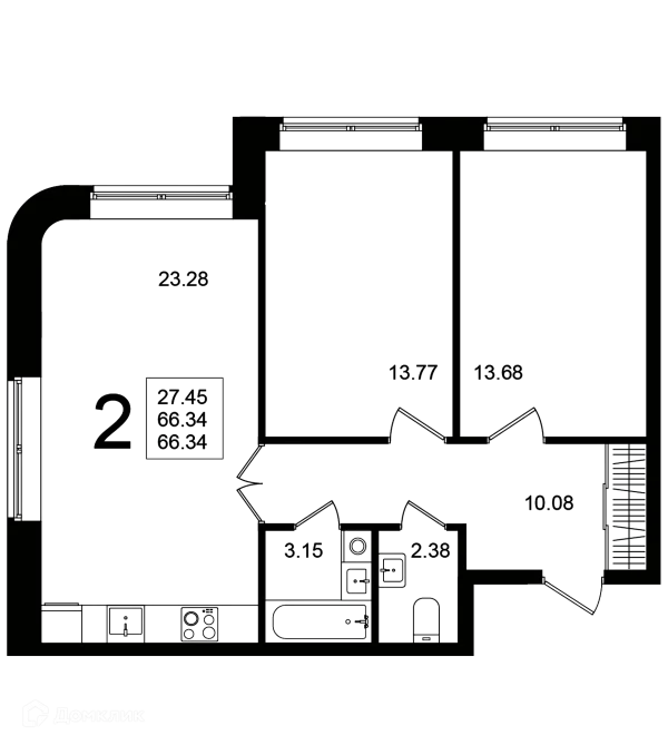 Планировка 2 комн. в ЖК "Мишино-2"