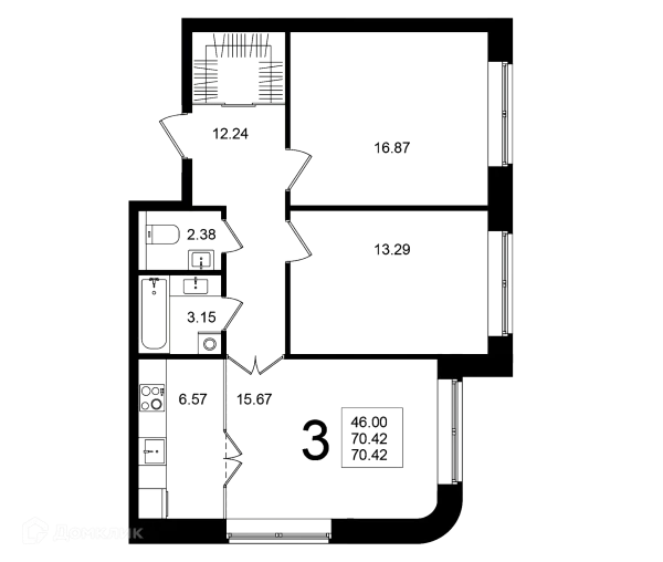 Планировка 3 комн. в ЖК "Мишино-2"