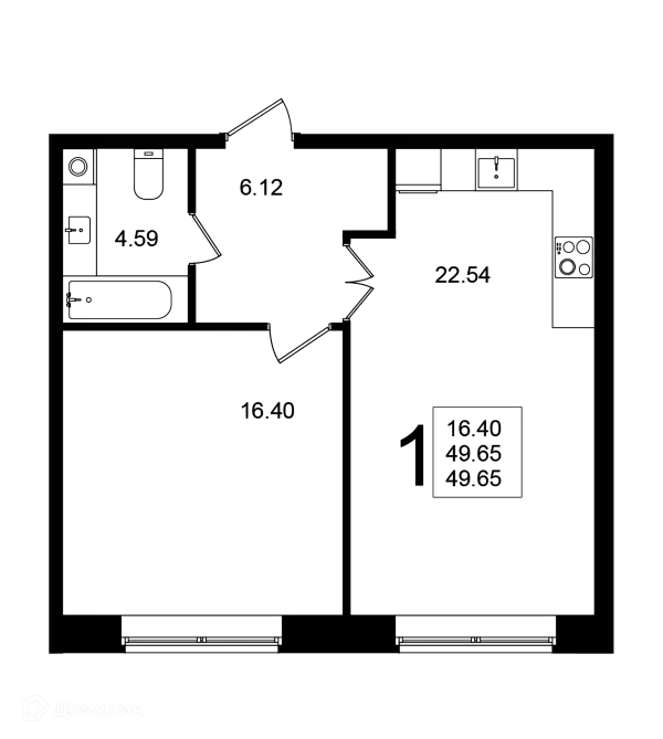 Планировка 1 комн. в ЖК "Мишино-2"