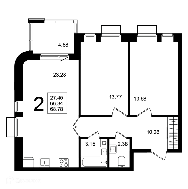 Планировка 2 комн. в ЖК "Мишино-2"