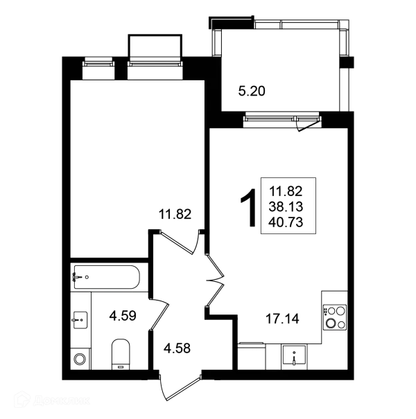 Планировка 1 комн. в ЖК "Мишино-2"