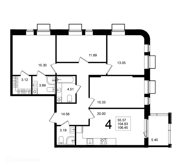 Планировка 4 комн. в ЖК "Мишино-2"