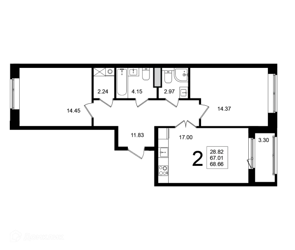 Планировка 2 комн. в ЖК "Мишино-2"
