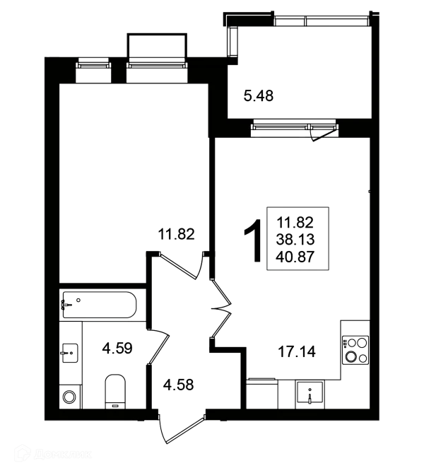 Планировка 1 комн. в ЖК "Мишино-2"