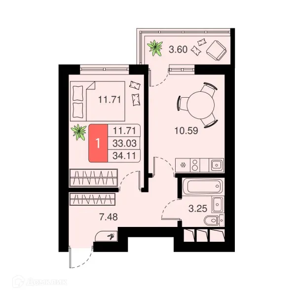 Планировка 1 комн. в ЖК Химки Тайм