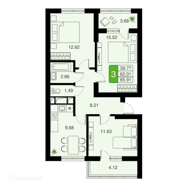 Планировка 3 комн. в ЖК Химки Тайм