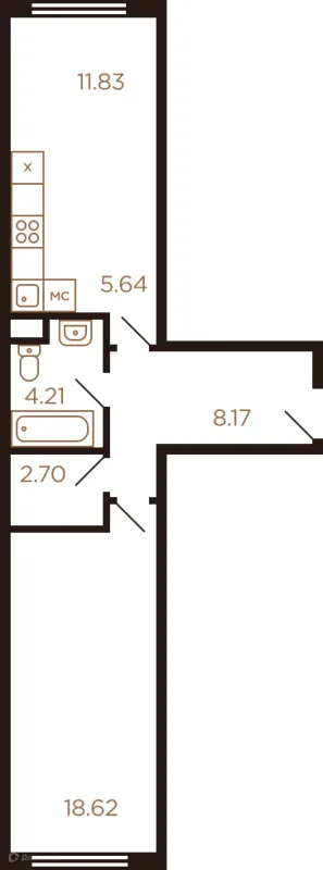 Планировка 2 комн. в ЖК Миниполис Рафинад