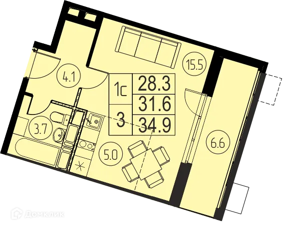 Планировка Студия в ЖК "Ривер Парк"