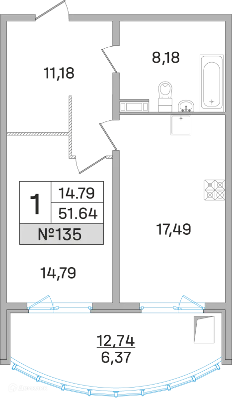 Планировка 1 комн. в ЖК Дом-Мегалит в Королёве