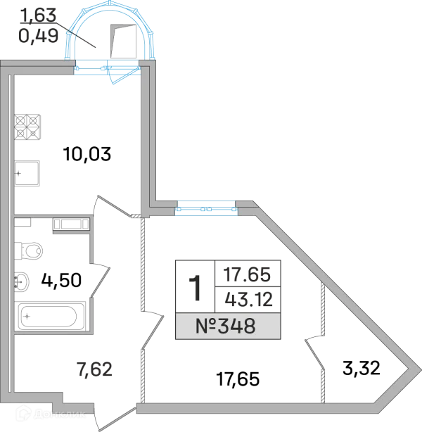 Планировка 1 комн. в ЖК Дом-Мегалит в Королёве