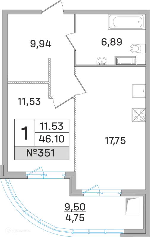Планировка 1 комн. в ЖК Дом-Мегалит в Королёве