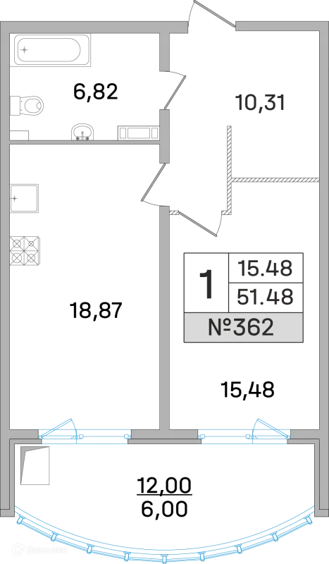 Планировка 1 комн. в ЖК Дом-Мегалит в Королёве