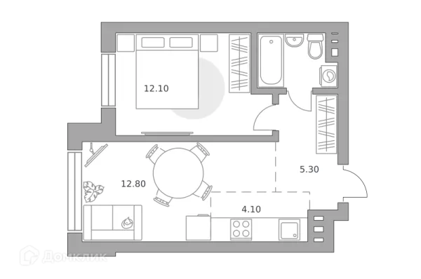Планировка 2 комн. в ЖК «Театральный парк»