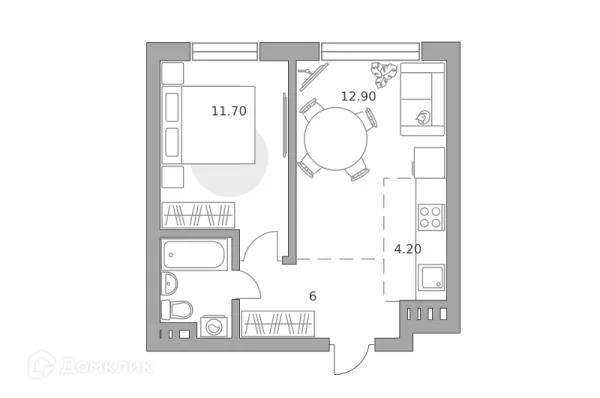 Планировка 2 комн. в ЖК «Театральный парк»