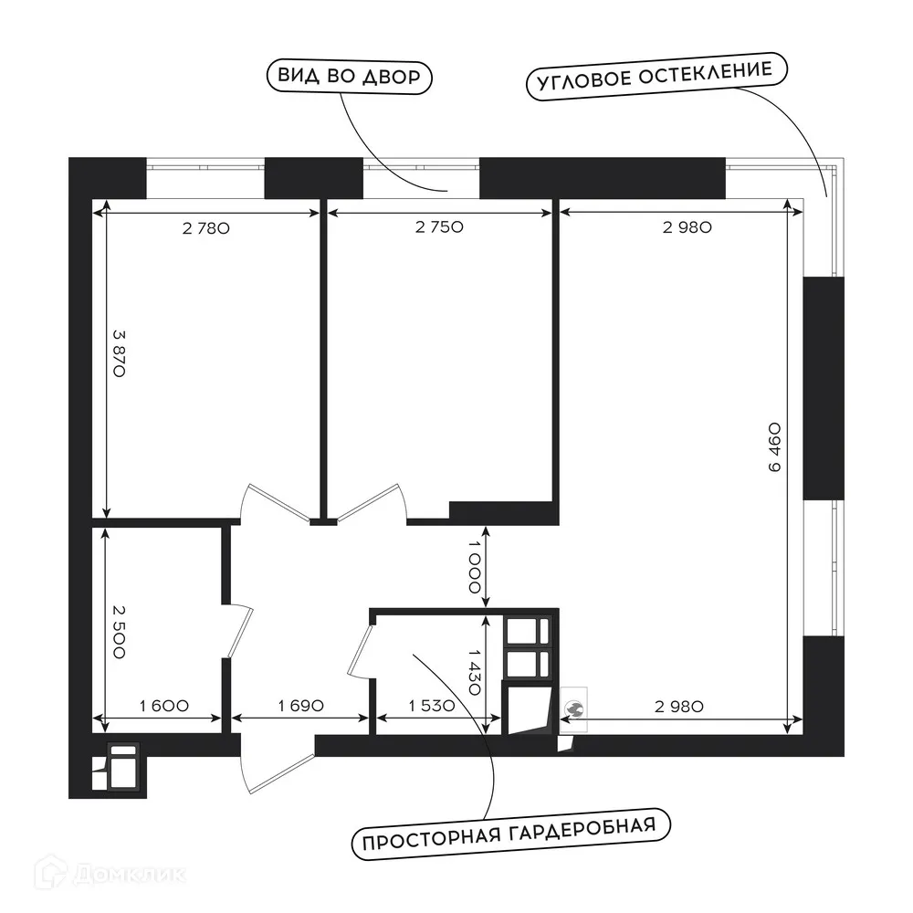 Планировка 2-комнатной квартиры 53.37 м² в ЖК ПИПЛ, г. Астрахань — фото 1
