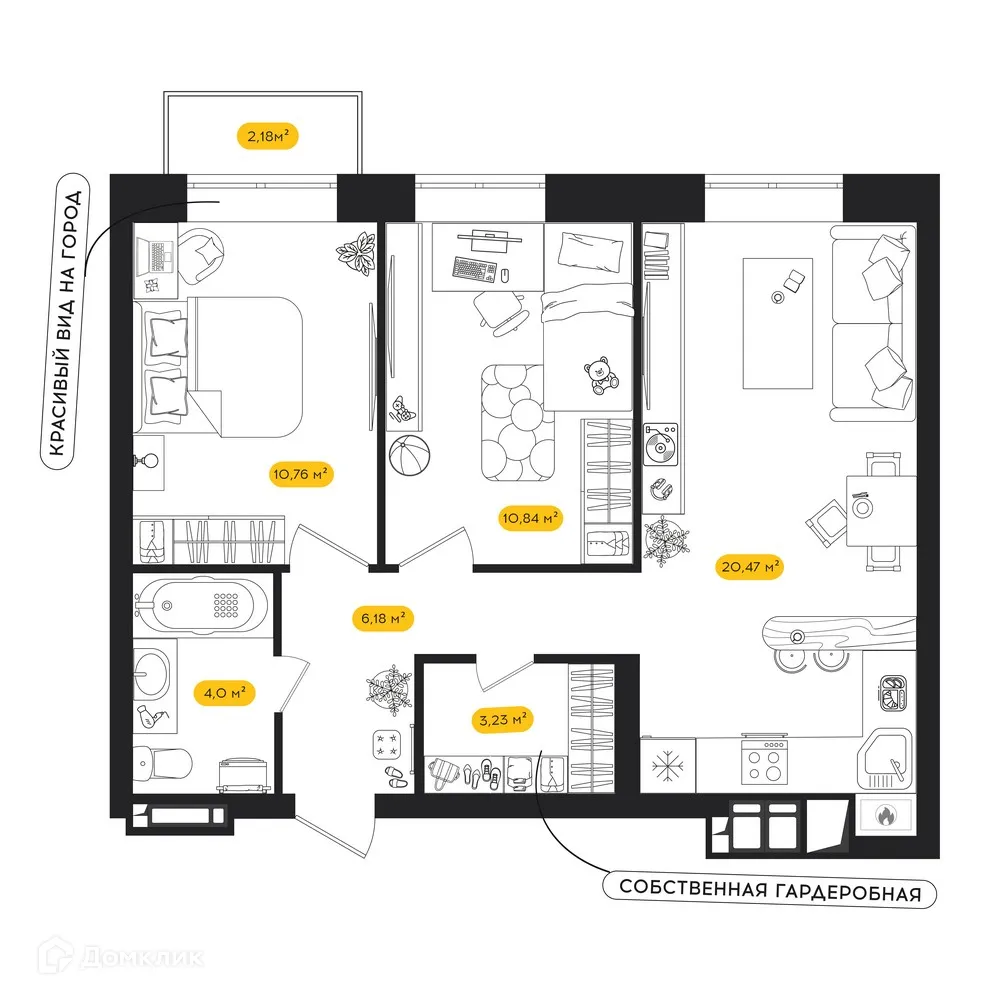 Планировка 2-комнатной квартиры 56.13 м² в ЖК ПИПЛ, г. Астрахань — фото 1