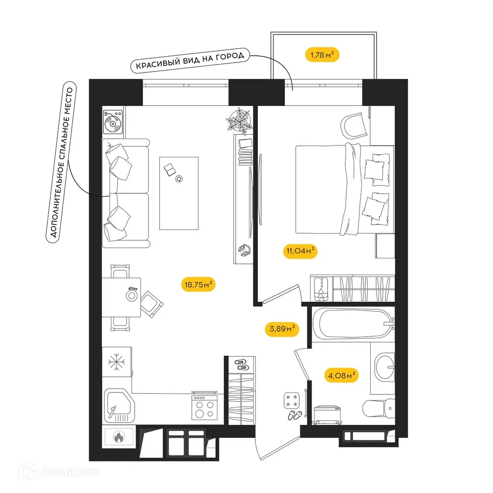 Планировка 1-комнатной квартиры 38.27 м² в ЖК ПИПЛ, г. Астрахань — фото 1