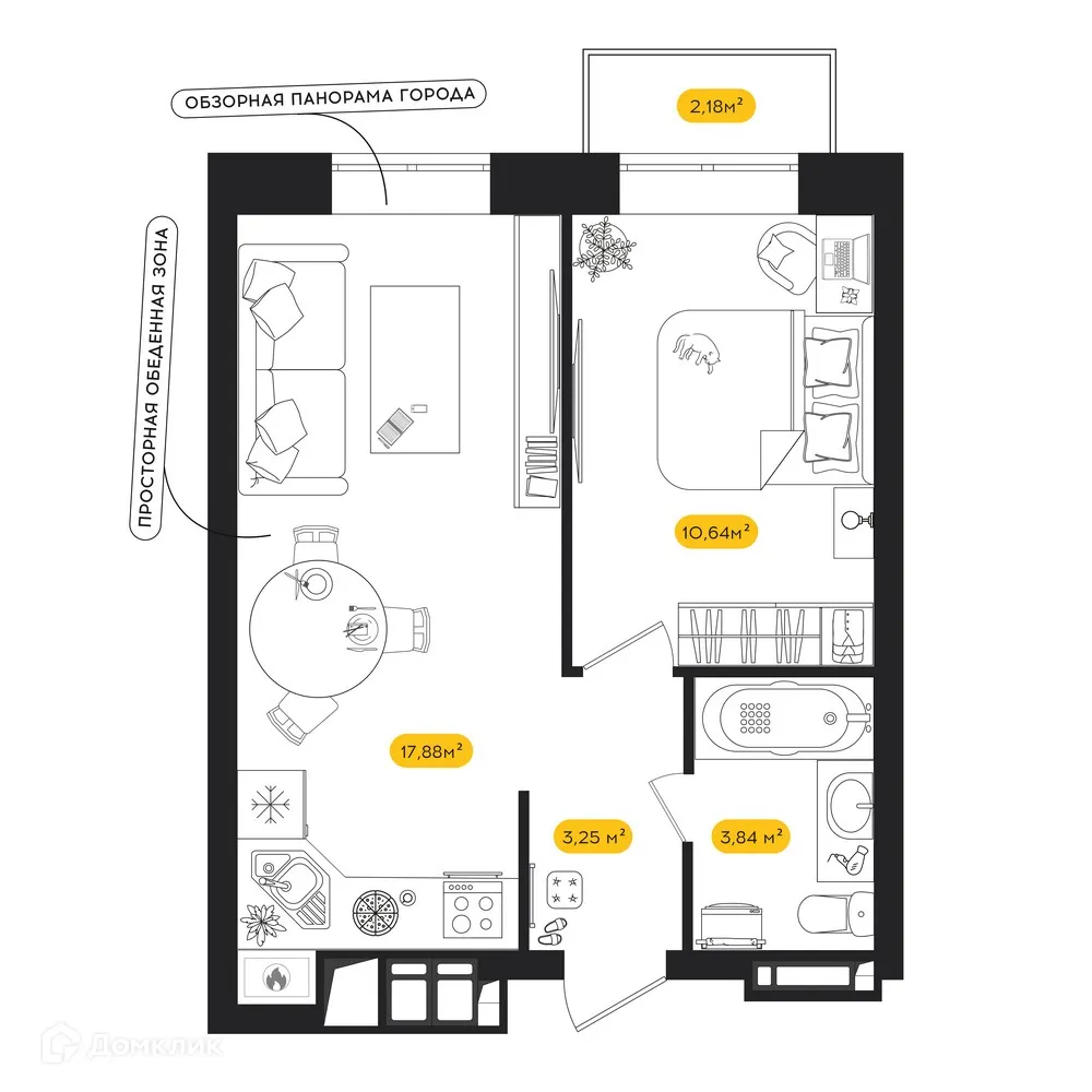 Планировка 1-комнатной квартиры 36.26 м² в ЖК ПИПЛ, г. Астрахань — фото 1