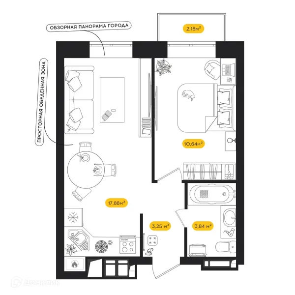 Планировка 1 комн. в ЖК ПИПЛ