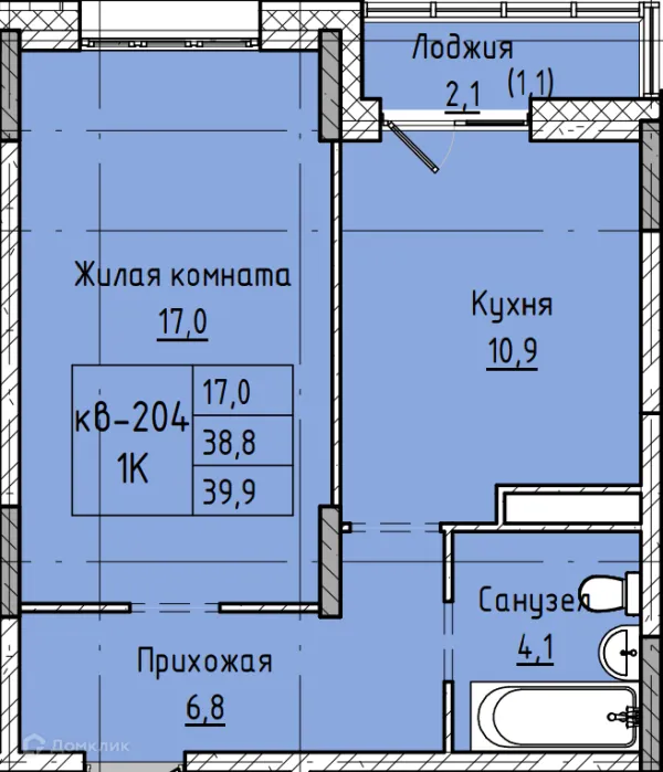 Планировка 1 комн. в ЖК Микрорайон КЕНОН РИВЬЕРА ПАРК
