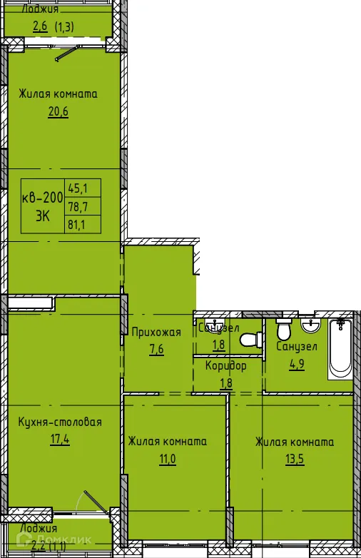 Фото квартиры в ЖК Микрорайон КЕНОН РИВЬЕРА ПАРК