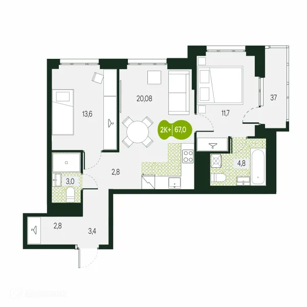 Планировка 3 комн. в ЖК Солнечный Город